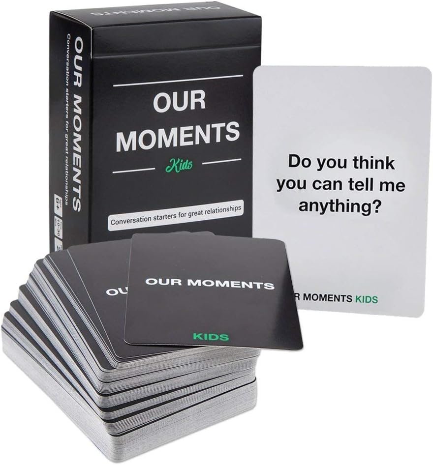 OUR MOMENTS Kids: 100 Conversation Starter Cards for Families and Kids - Relationship Building - Car Travel, Road Trip  Card Game for Healthy Loving Family - Questions for Family Activities