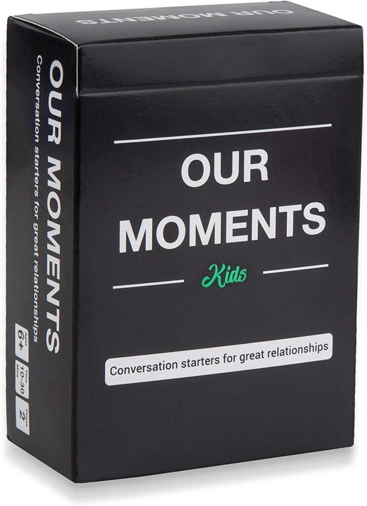 OUR MOMENTS Kids: 100 Conversation Starter Cards for Families and Kids - Relationship Building - Car Travel, Road Trip  Card Game for Healthy Loving Family - Questions for Family Activities