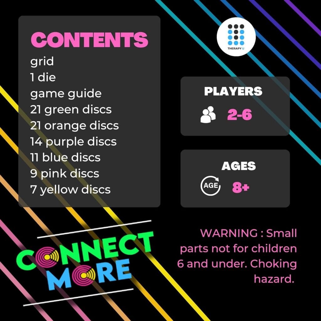 Connect More - Social Skills Games and Therapy Games, Multiplayer up to 6 Players, 4 in a Row Connect Game Fostering Conversation and Relationship Building